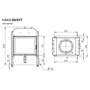 Каминная топка Hoxter Haka 63 51T Адаптер под аккумулятивные кольца HOXTER