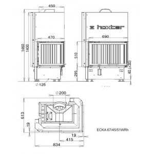 Каминная топка Hoxter Ecka 67/45/51Lha (Rha) Чугунный дымосборник