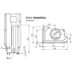 Каминная топка Hoxter Ecka 76 45 57Lh (Rh) Адаптер под аккумулятивные кольца HOXTER
