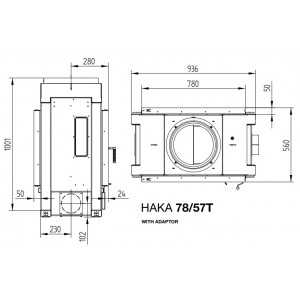 Каминная топка Hoxter Haka 78 57T Адаптер под аккумулятивные кольца HOXTER