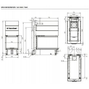 Каминная топка Hoxter UKA 86 50 86 52h + Монтажная конструкция с рамой 8- и сторонняя 70 mm черная