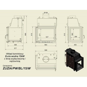 Каминная топка Kratki Zuzia/PW/BL/15/W/Z (стекло слева, змеевик)