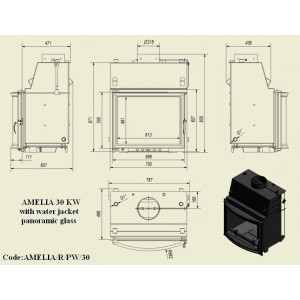 Каминная топка Kratki Amelia/R/PW/30