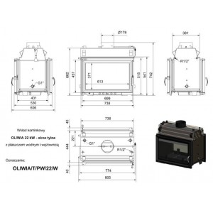 Каминная топка Kratki Oliwia T PW 22 W
