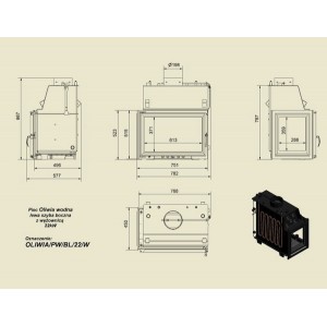 Каминная топка Kratki Oliwia/PW/BL/22/W/Z (стекло слева, змеевик)