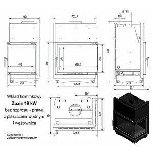 Каминная топка Kratki Zuzia PW BP 19 BS W