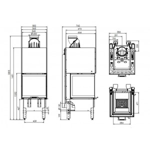 Топка Hitze Trinity 54x54x53.G - 3 стекла (54x54x53) куб модель