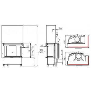 Каминная топка Kobok Corner VD R90-S/500 1050/440 L/P