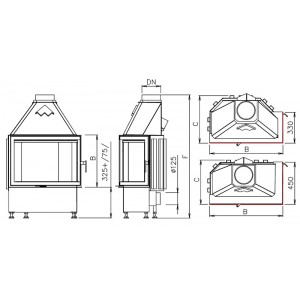 Каминная топка Kobok Corner R90-S/450 550/440 L/P