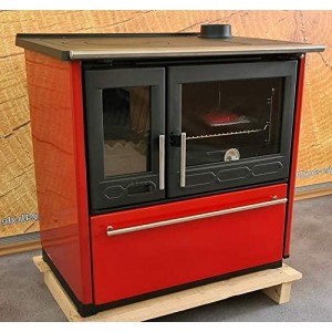 Отопительно-варочная печь Plamen 850 Glas, красная, труба справа