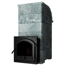 Дровяная печь ИнжКомЦентр ВВД Калита Князь (Талькохлорит) с дверцей выносного топочного тоннеля - чугунный портал с чугунной дверью
