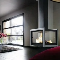 Камин Don-bar Optio Central black, с асимметричной серебряной рамкой, h-7.3m