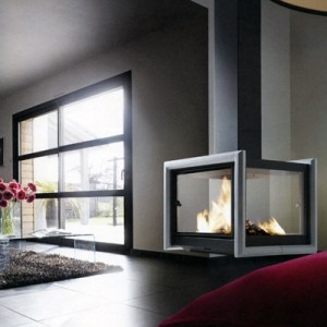 Камин Don-bar Optio Central black, с асимметричной серебряной рамкой, h-7.3m