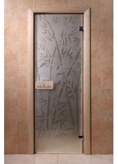 Дверь стекло Сатин с рисунком «Бамбук и Бабочки» коробка липа/берёза