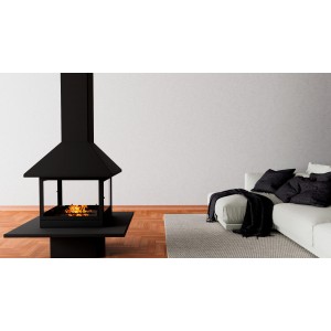 Камин Traforart Vulcano Central, со стеклом, полка сталь