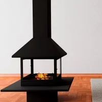 Камин Traforart Vulcano Central, со стеклом, полка сталь