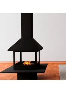 Камин Traforart Vulcano Central, со стеклом, полка сталь