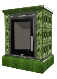 Печь-камин ABX Helvetia Exclusive, кафельный цоколь - вставка Orion (зеленый)