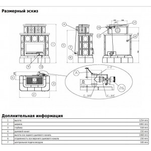 Печь-камин ABX Karelie, кафельный цоколь, с теплообменником (перламутр)