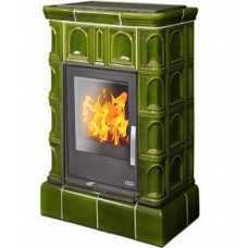 Печь-камин ABX Britania KI, с кафельным цоколем, с теплообменником, с допуском воздуха (зеленый)