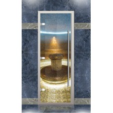 Дверь Хамам Веста для турецкой бани с порогом, стекло прозрачное