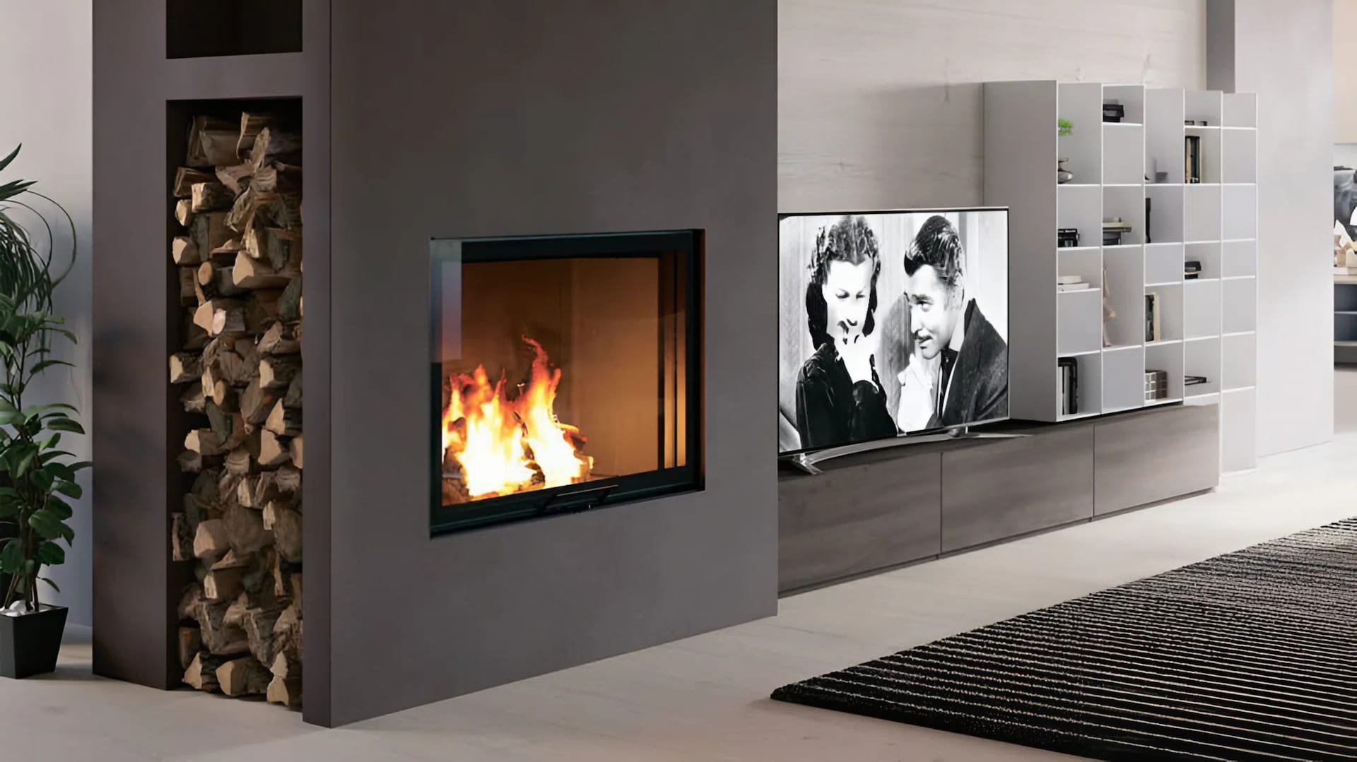 Каминная топка EdilKamin Blokk 90 N, Bianco в интерьере Каминная топка EdilKamin Blokk 90 N, Bianco в интерьере